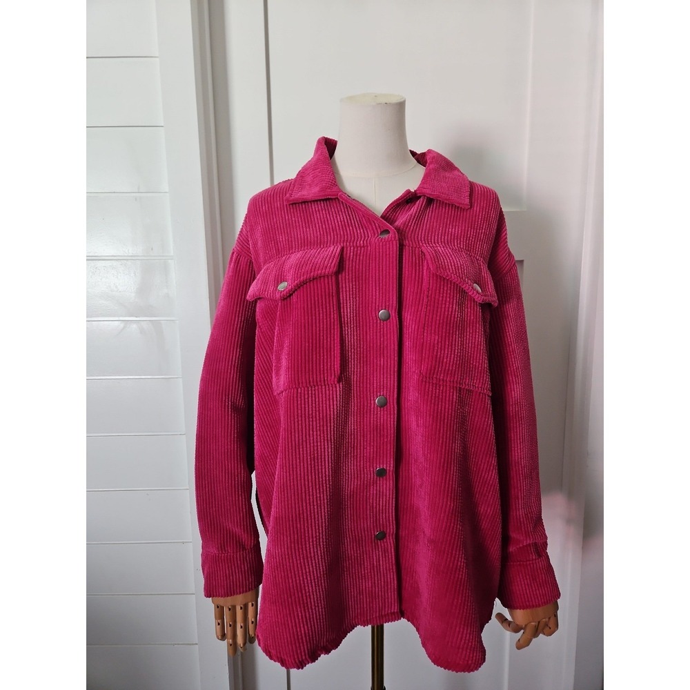 Wild Fable Corduroy Shacket Womens Large‎ L Pink Button Down Jacket Ribbed Y2K - Picture 12 of 12